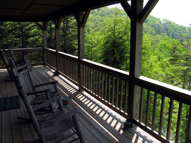 Long porch view at blowing rock cabin
