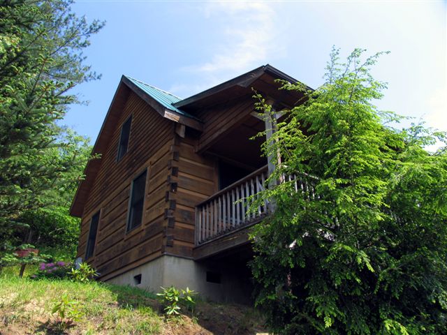 view looking back up at blowing rock cabin
